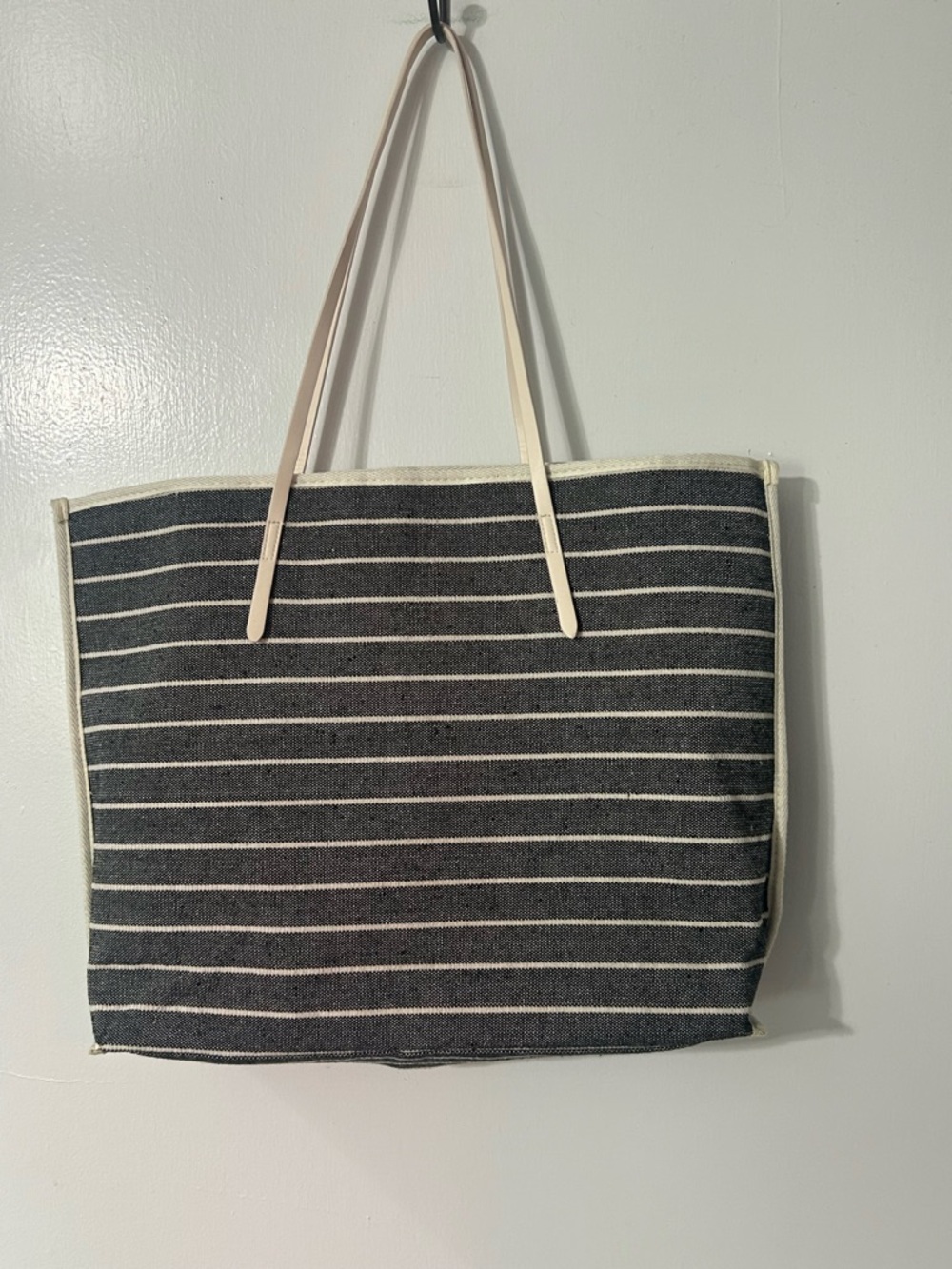 Lancôme Striped Black & Cream Canvas Tote Bag with Cream Handles Great Size